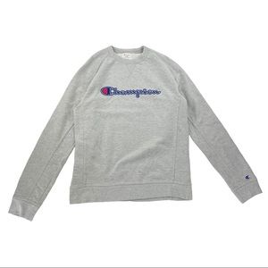 Champion Gray Crewneck Fleece Long Sleeve Pullover Sweater